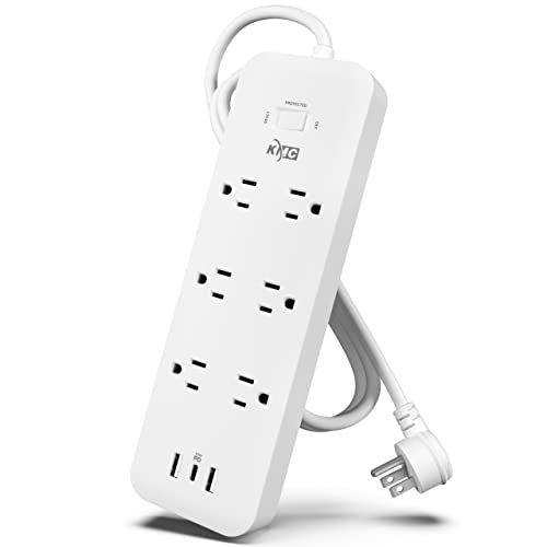 KMC USB-C PD Surge Protector 6-Outlet Power Strip, 30W Power Delivery Port, 2 USB-A Ports, 980J Protection, 4-Foot Extension Cord, White