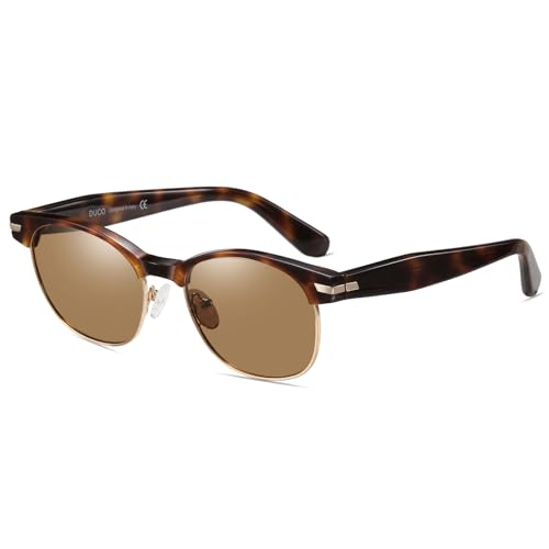 DUCO Semi Rimless Polarized Sunglasses for Men and Women Classic Sun Glasses Retro Shades Acetate Half Frame UV400 Protection