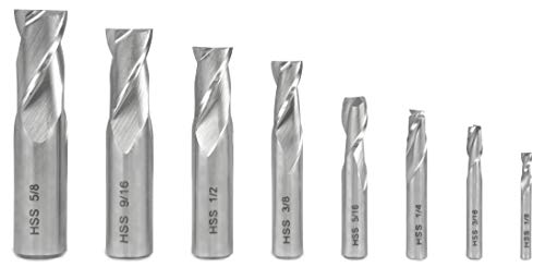 Image of WEN 8-Piece 2-Flute HSS End Mill Set, High Speed Steel, Square Nose, Imperial Sizes, for Milling Machines