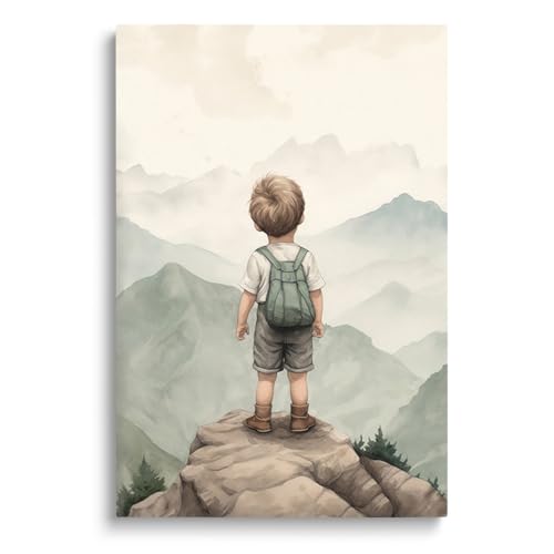 Image of Baby Boy Nursery Wall Decor, Boy Adventure Toddler Room Decor, Watercolor Mountain Wall Art for Kid, Nature Woodland Nursery Decor, Baby Room Poster for Boy, Framed 12"x16"