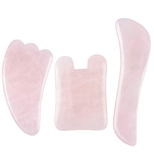 MelodySusie Gua Sha Tool- Scraping Massage Tool for Facial and Body,100% Natural Rose Quartz Stone Gua Sha Board for Anti-Aging,Facial Slimming,Acupuncture Treatment,Pack of 3