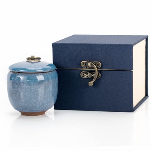 Keepsake Urns for Human Ashes, Ceramic Memorial Small Urns, Hold 5.5 Cubic Inches of Ashes, Mini Sharing Ash Keepsake with Exquisite Box (Blue)
