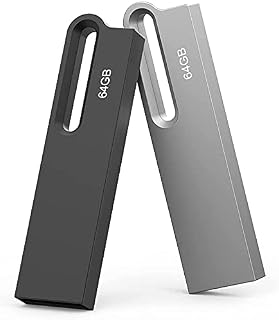 JUANWE USB Stick 64 GB 2 Pack USB 2.0 Memory Stick Metal USB Stick Waterproof Keyring Pendrive 64 GB Data Storage USB 2.0 USB Flash Drive for PC / Laptop (Black Silver)