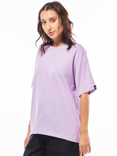 Image of Bewakoof Women's Solid 100% Cotton T-Shirt - Oversized Fit, Round Neck, Half Sleeves
