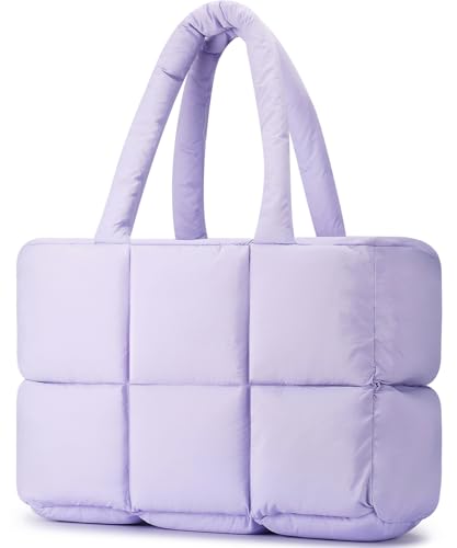 Mossio Travel Puffer Tote Bag for Women - Large Quilted Shoulder Bag Handbag Puffy Weekender Overnight Bag for Shop Work Gym