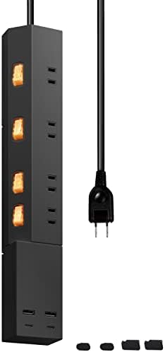 Elecom ECT-24425BK Power Strip, Lightning Guard, USB Tap, 6.5 ft (2.5 m), 4 Ports, USB 45W, USB Power Delivery, Charger, Separate Switch Leg Parts, USB Cap, Black