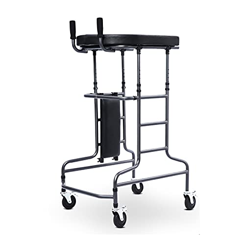 高齢者用歩行器 アームレスト付き直立式歩行器 スチール製折りたたみ式ローリングウォーカー シート付き 高齢者・患者用 4段階の高さ調節可能 2(