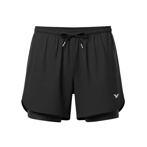 VULRINO Men’s 2-Layer Training Shorts – Dual-Layer Quick Dry Running Shorts with Inner Mesh Liner & External Drawstring – 4 Colors, Inclusive Fit, Athletic Gym Activewear for Men (Dark Grey - M)