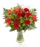 Sendabunch Timeless Love Flower Bouquet with Carnations, Chrysanthemums & Alstroemeria, Hand-Arranged Red and Green Blooms with Seasonal Foliage with Chocolates and a message card
