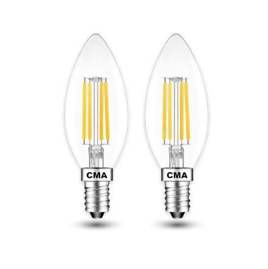 CMA-2 Pack Candle Filament Light Bulb 4W-40W Equivalent Replacement, 400 Lumens, 3000K, E14 Small Screw C35 Bulbs - (Warm White)