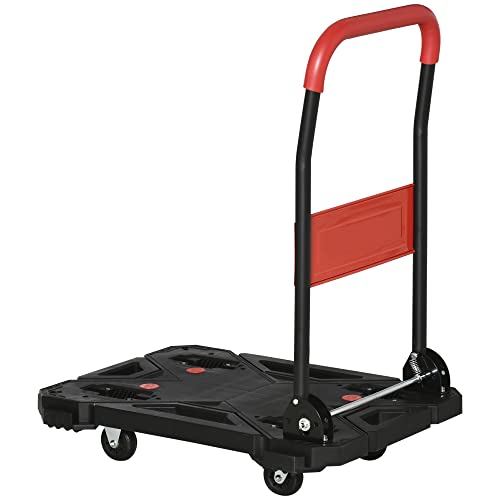 DURHAND Transportwagen Transporthilfe Lagerwagen Plattformwagen Klappbare Sackkarre auf Rädern einfacher Transport mit umklappbaren Armlehnen 58cmx50cm Ladefläche Tragkraft bis 150KG Schwarz+Rot Cover