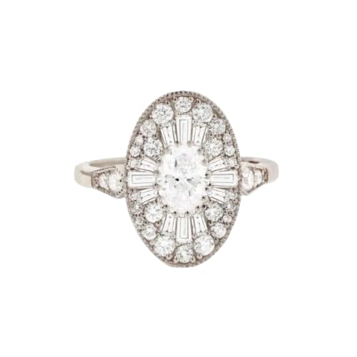 2 Ct Multi Cut Cluster Diamond Delicate Micropave Oval Shape Womens Engagement Rings 14K Gold Plated 925 Sterling Silver Handmade Customized Anniversary Ring Birthday Gift For Her