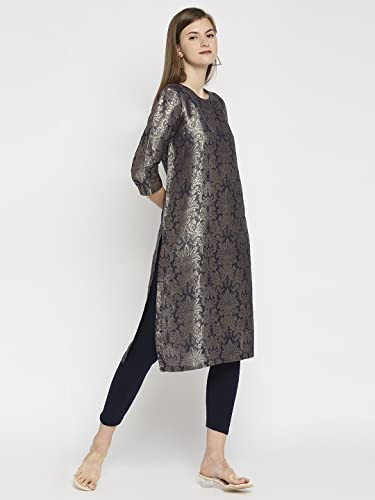 Image of CLOTH HAUS INDIA Women's | Peach Solid | Brocade Material | Half Sleeves | Long Kurta
