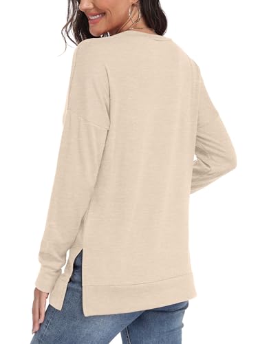 Image of levaca Women's Fall Long Sleeve Side Split Loose Blouses Casual Pullover Tunic Tops