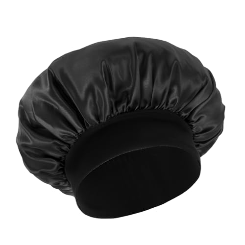Quilax 1 Stück Seidenhaube für Herren,Weiche und Bequeme Seidenhaube zum Schlafen,Verstellbare Bonnet Seide,Silk Bonnet mit Elastisches Band,Verstellbarer Saum, Herrenhaube(Schwarz)