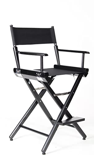 Filmcraft Professional Grade Studio Director's Chair Medium Seat Height (24 inch) with Black Finish and Black Canvas
