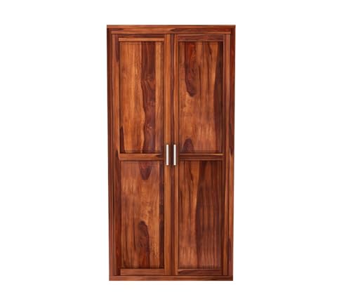 Image of Solid Wood 2-Door 5 Shelf Wardrobe Cupboard Almirah: Elegant Storage Solution for Clothes (Teak) (B-Hony)