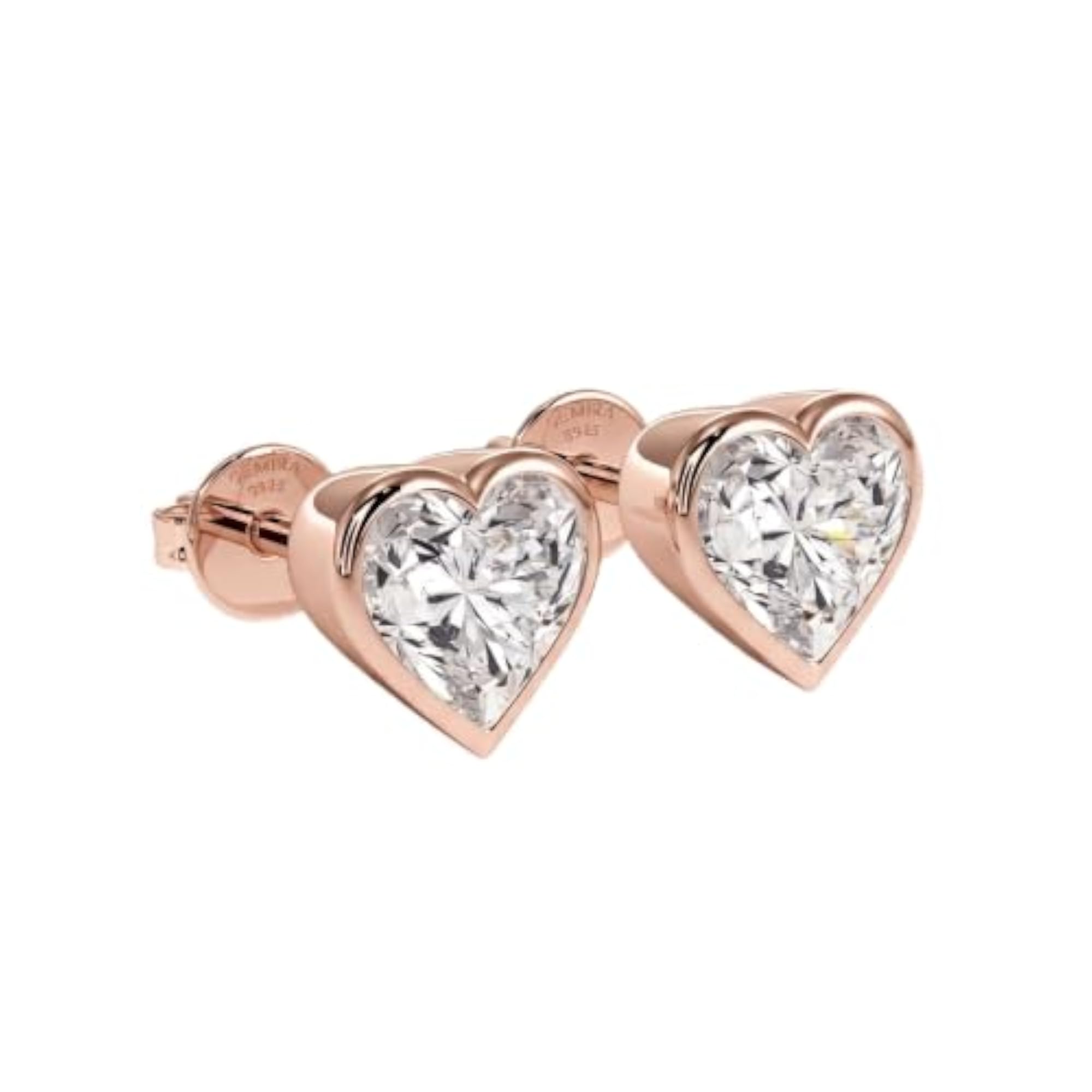 Women's 925 Pure Silver Bezel Setting Heart Stud Earrings