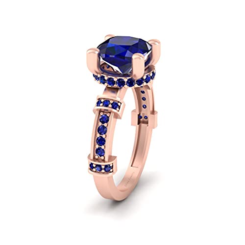 Argent sterling saphir bleu synthétique bague femme taille coussin ronde