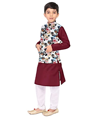 Image of Os Men's & boy kurta pyjama set with nerhu jackets (Multi printed) in cotton (baap beta|father son|)