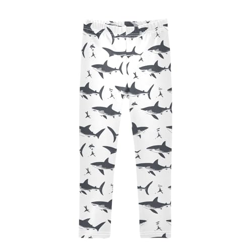 Shark Girls' Leggings Toddler Doodles White Kids Yoga Pants Dance Active Tights 4T