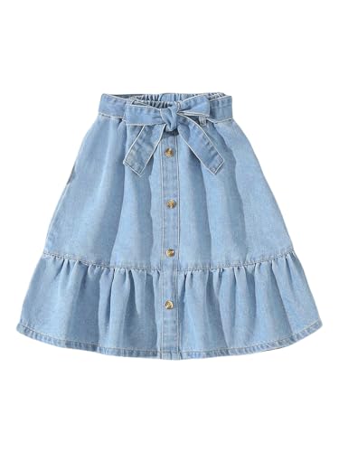 Floerns Toddler Girl's Button A Line Belted Denim Skirt Elastic Waist Midi Jean Skirts