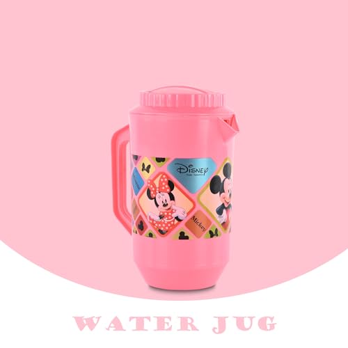 Image of Kuber Industries (Pack of 3) Water Jug | 2 LTR | Plastic Jug for Water | Check Disney | Water Dispenser | Juice Jug for Dining Table | Water Jug for Hotels & Restaurants | Pink-Cream & Green