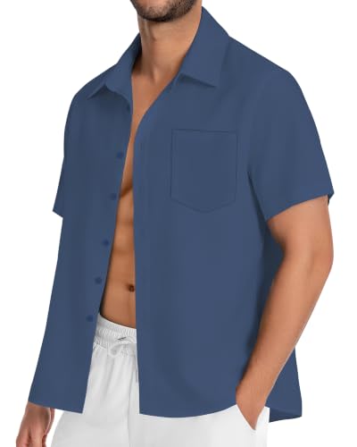 Image of Men Hawaiian Shirt Short Sleeve Summer Beach Button Down Shirts with Pocket