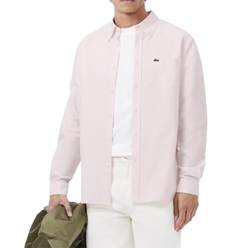 Amazon.com: Lacoste Men's Regular Fit Oxford Shirt, White/Flamingo