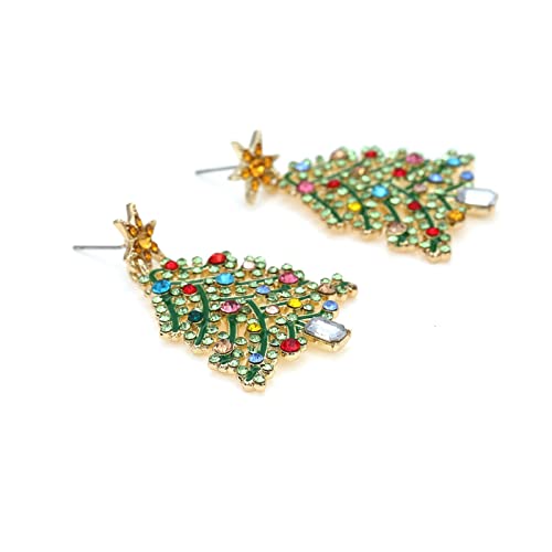 Sparkling Stars Christmas Tree Rhinestone Beads Inlaid Dangle Earrings Charming Colorful Crystal Beaded Xmas Tree Star Drop Earrings For Women Girls Xmas Birthday Party Exquisite Jewelry Gift (A) #TOP3