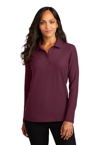 Port Authority Ladies Silk Touch Long Sleeve Polo Shirt Burgundy