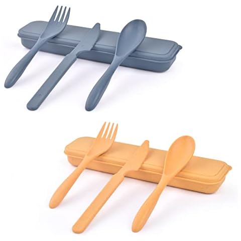 Plastik Besteck Mehrweg Set, 2 Sets Reise Besteck mit Etui, Camping Besteck set, Tragbare Utensilien Cover
