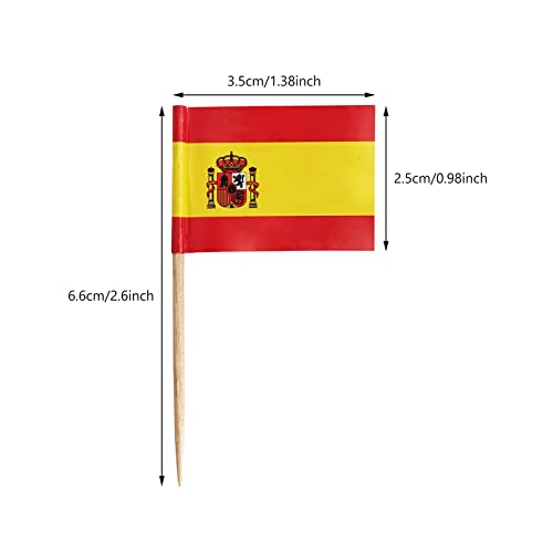 100 Pack Spain Flag Spanish Toothpick Flags, Cocktail Picks Mini Stick Cupcake Toppers Country Picks Party Decoration Celebration Cocktail Food Bar Cake Flags (Spain)