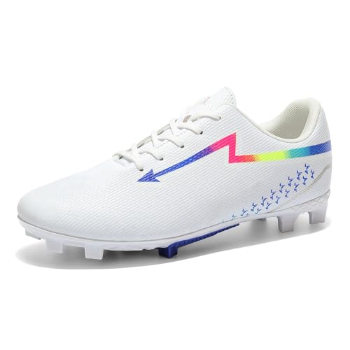 Mens Soccer Shoes Low-Tops Non-Slip Lace-Up Football Cleats Outdoor Sports Athletic Spikes Indoor Baseball Lacrosse Sneaker White EU 40