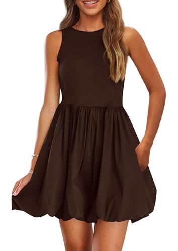 Image of PRETTYGARDEN Summer Dresses for Women 2026 Casual Mini Short Cocktail Dress Sleeveless Tank Crew Neck Bubble Sundress Pockets