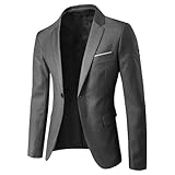 Herren-Anzugjacke, leicht, mit einem Knopf, lässiger Blazer für Herren, schmale Passform, formelle Anzugjacke für Hochzeit, Abschlussball, Party, Grau, 3XL