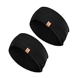 menique 100% Merino Damen Stirnband 2er Pack – rutschfestes Schweißband & breiter Ohrwärmer für Laufen, Wandern, Yoga & Sport, feuchtigkeitsableitend, Haarband, Schwarz