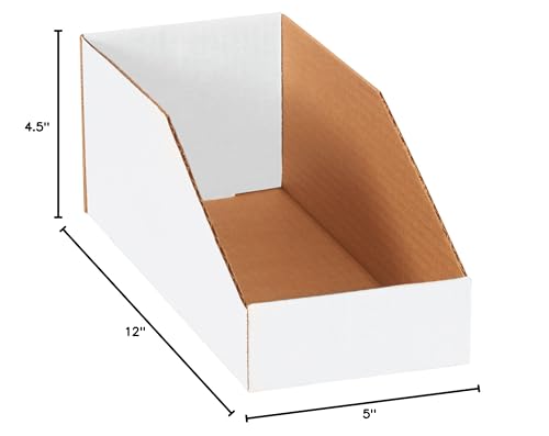 Image of Boxes Fast BFBINMT512 Open Top Bin Boxes, 5 inch x 12 inch x 4-1 /2 inch, White (Pack of 50)