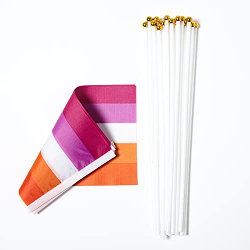Image of GentleGirl 12 Pack Sunset Lesbian Pride Rainbow Flags Lesbian Small Mini Hand Held Stick Flag Gay LGBT Festival Party Parades Decorations