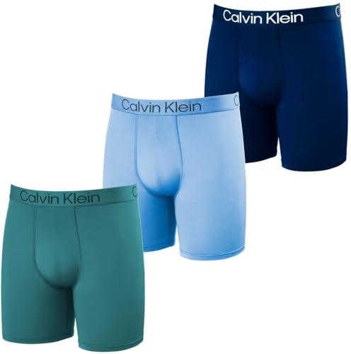 Calvin Klein - Calzoncillos de malla micro para hombre, 3 unidades, color azul marino, azul claro/verde, grande