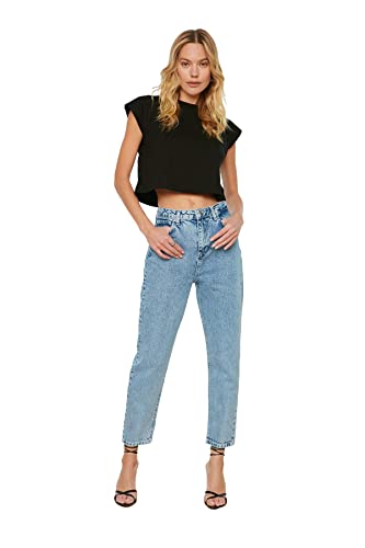 Trendyol Jean Mom Taille Haute, Bleu Transparent, W42 Femme