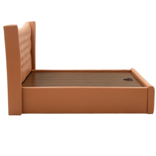 Image of Wakefit Bed | King (78 X 72) Solid Wood Bed, Upholstered, Hydraulic, 3 Year Warranty | - Lovejoy - Tan Brown