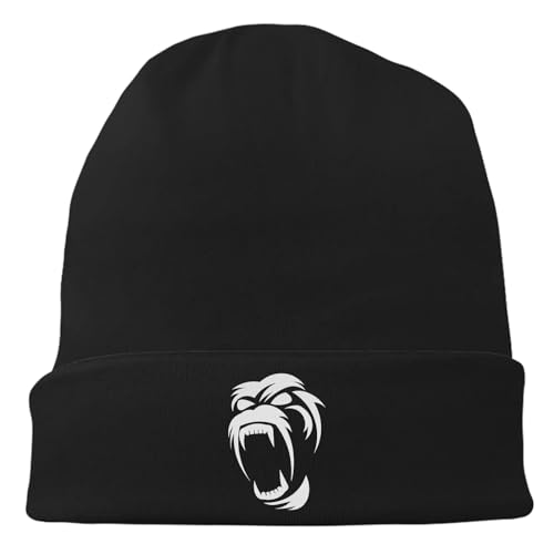 Animal Gorilla Howl Beanies for Guys Men Boys Big Foot Hat Black Beanie Cap Casual Washed Cotton Hip Hop Hat Winter Stretch Slouchy Hat Unisex Daily