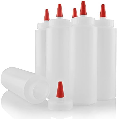 Pinnacle Mercantile 6 Pack Condiment Squeeze Bottles 8-Ounce Red Cap Soft Squeeze for Icing, Ketchup, Frosting, Cookie Decorating, Sauces