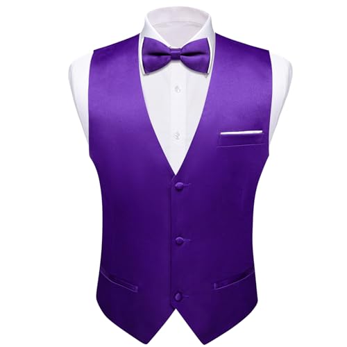 Image of Barry.Wang Mens Suit Vest Bow Tie Set 4PCS Formal V-neck Slim Fit Casual Solid Color Waistcoat Wedding Party Tuxedo