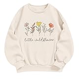 KEEVICI Cute Flower Preppy Sweatshirt for Girls Kawaii Floral Hoodie Graphic Sweatshirts Little Wildflower Letter Pullover(Apricot,150)
