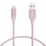 Amazon Basics iPhone Charger Cable, Nylon USB-A to Lightning, MFi Certified, for Apple iPhone, iPad, 10,000 Bend Lifespan - Rose Gold, 3-Ft