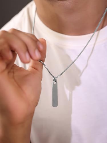 Image of Urban Tag Collection | Stainless Steel Pendant Chain Necklace For Men And Boys | Silver and Black Colour | Anniversary Birthday Gifts