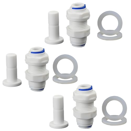 Drinking Water Safe Plastic 3/8" Push-Fit Bulkhead Fitting - Panel Mount Quick-Connect Adapter for RO Reverse Osmosis Water Filter Systems, Water Purifiers & Beverage Dispensers