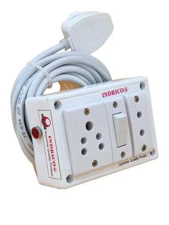 Electrical Junction Box with Switch and Long Wire (Max. rating 1200W) PVC White Pack of 1 (10 Meter Board)